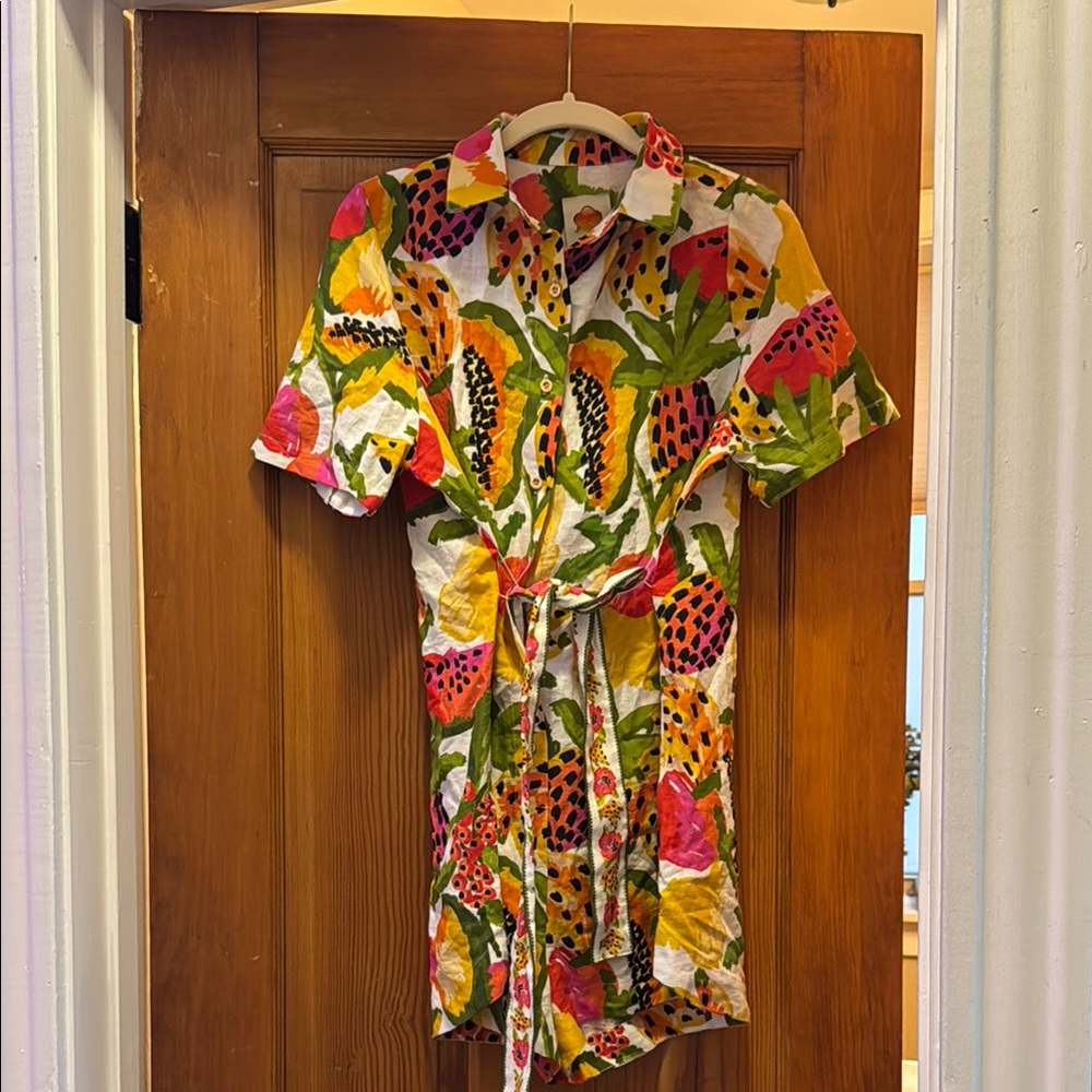 Anthropologie FARM Rio Multicolor Tropical Button Down Dress